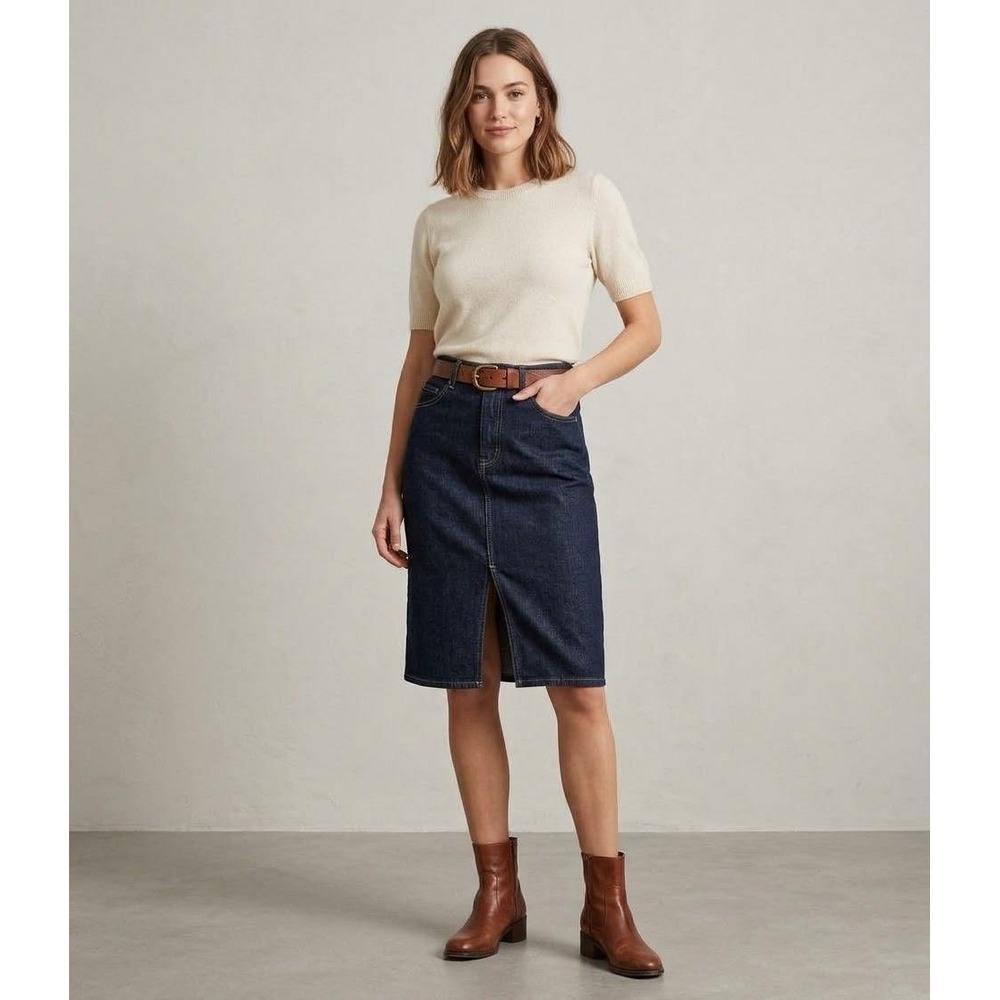 Vintage The Limited Denim Skirt Women 8 Indigo Blue Front Slit Midi Cotton Y2K